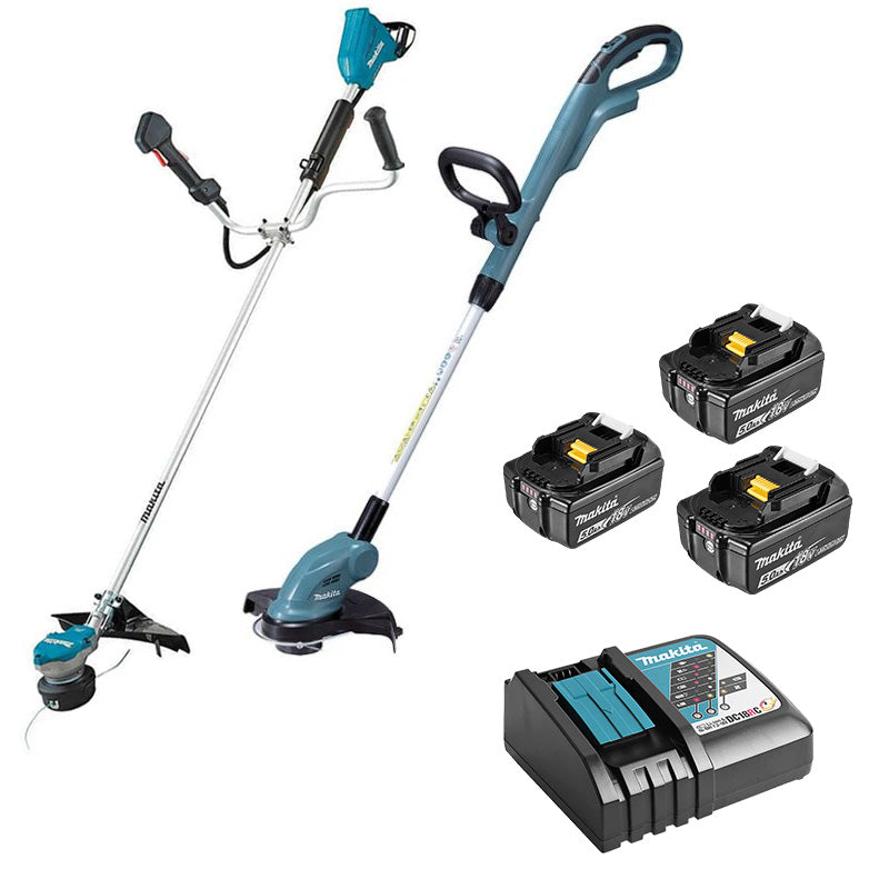 Professional Garden Kit: Makita Edger and Brush Cutter - 18V LXT (DUR368AZ + DUR193Z + 3 x 5Ah + DC18RC)